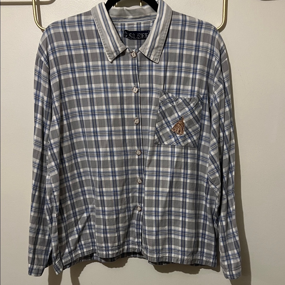 Esleep est Large Plaid Puppy Pockey Button Down Shirt